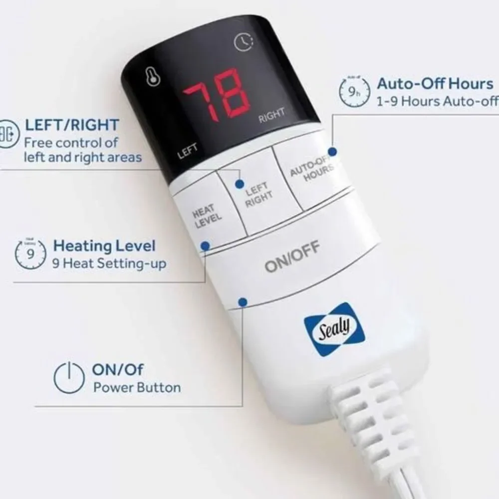 Sealy Heated Mattress Pad Queen Size Single Control for 2 Zones, 9 Heated Settin